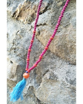 Alphabey's Pink Wooden Long Tassel Necklace for Women